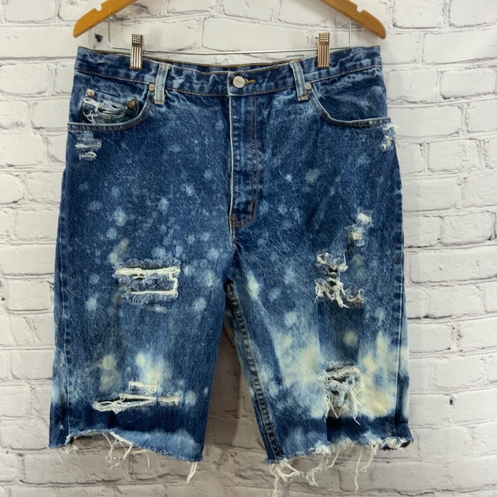 Kenpo Jeans Cougar Cut Off‎ Shorts Mens Sz 36 Distressed Acid Pattern
